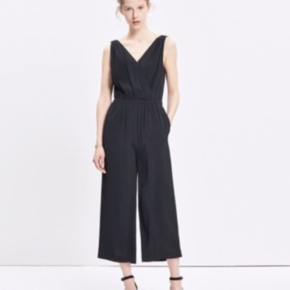 Madewell V-Neck Wide Leg Capri Jumpsuit in Black Sz. XXS